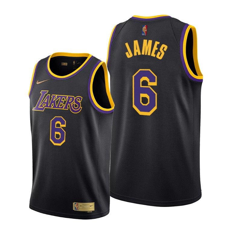 Men's Los Angeles Lakers LeBron James #6 NBA 2021-22 Change Number Earned Edition Black Basketball Jersey GQU8083OY